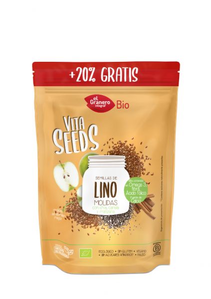 Sementes de linhaça Vitaseeds, Chia. Maçã e Canela Orgânicas, 200 g